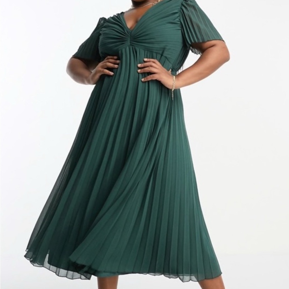 ASOS Curve Green Pleated Midi Dress